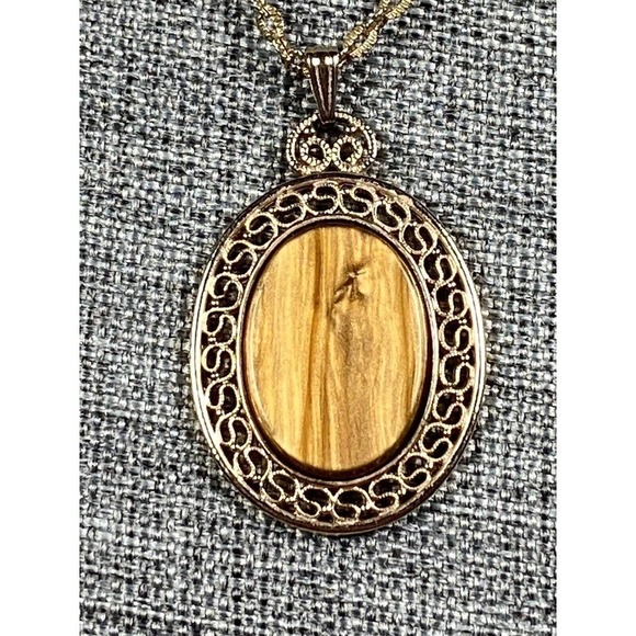 Sarah Coventry Necklace Gold Tone Faux Lucite Tiger Eye Pendant Vintage 70s - Picture 5 of 13